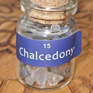 #71 - Small Glass Bottle Filled with Chalcedony Stones